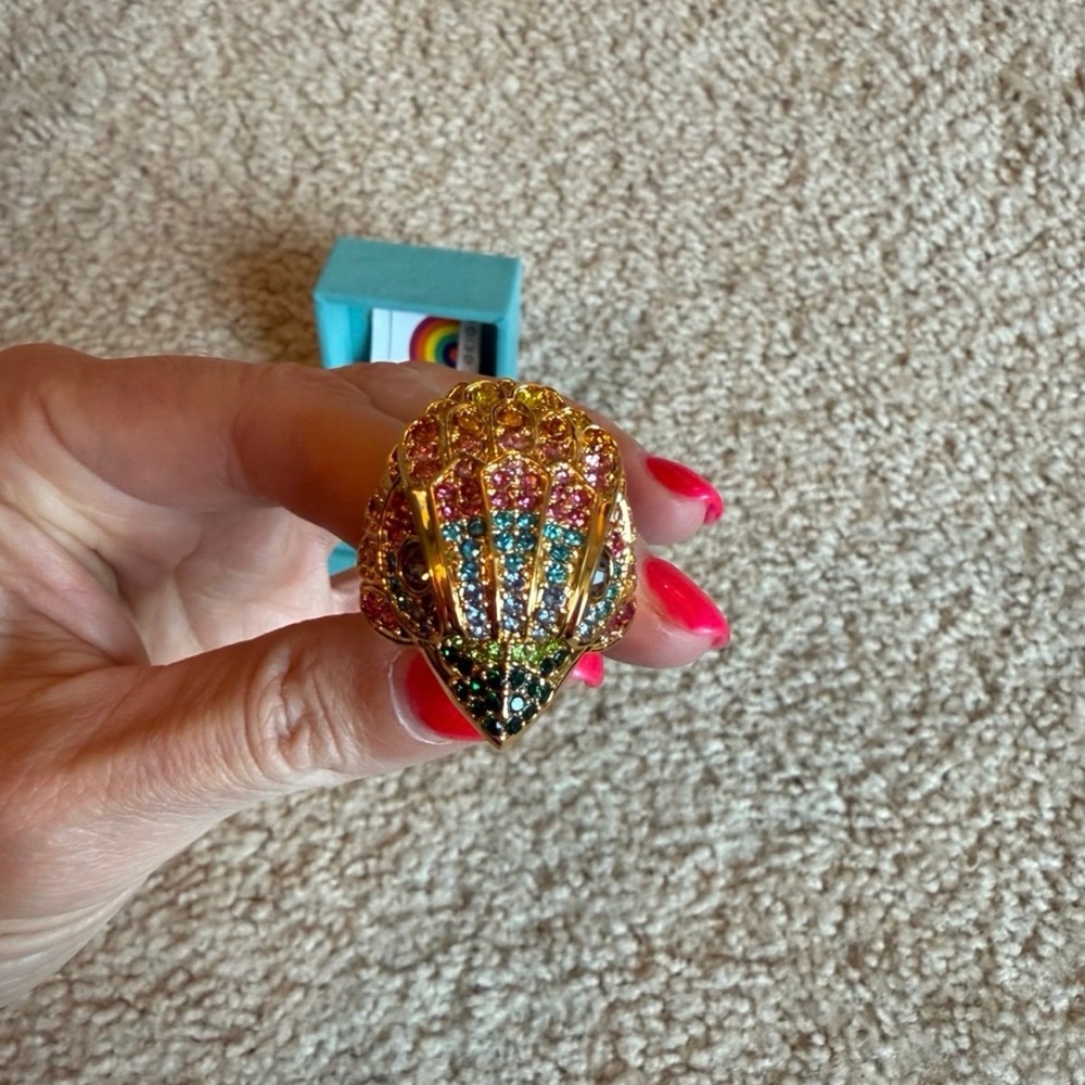 Kurt Geiger Eagle Crystal multi color rhinestone gold pink blue Ring green 8 - Picture 4 of 5